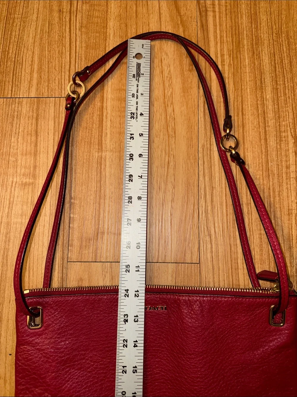 Coach Red Pebbled Leather Slim Crossbody with Gold Hardware